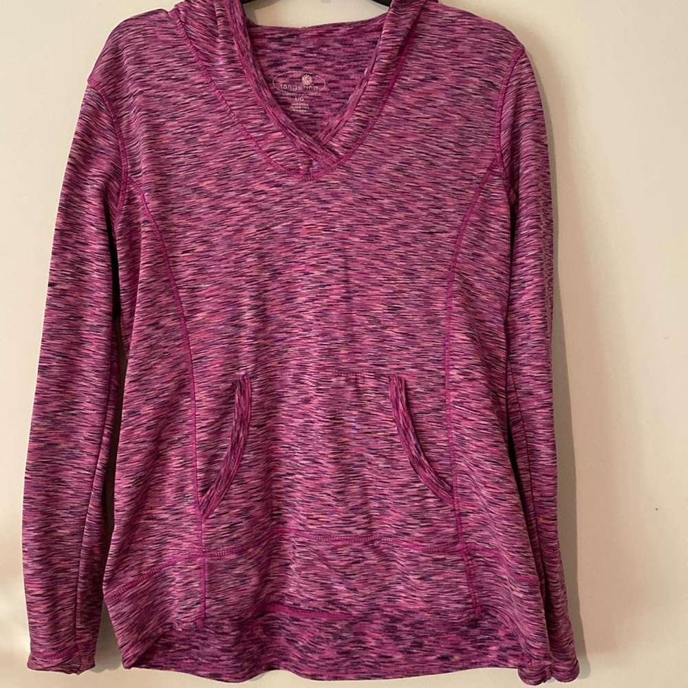 Women’s tangerine hooded athletic sweatshirt purple pink heather Large EUC